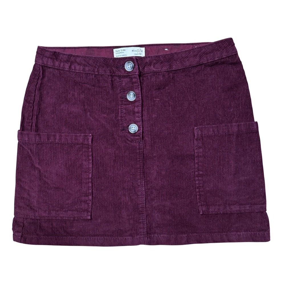 Zara Kids Girls Burgundy Corduroy Button Front Mini Skirt Size 11/12 Purple
